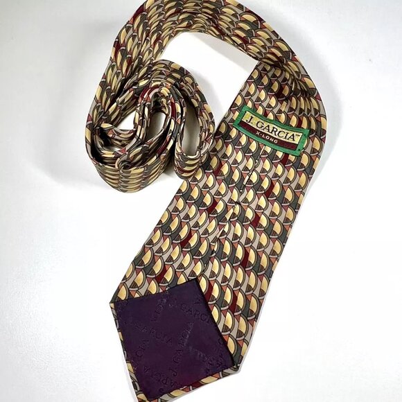 Jerry Garcia X-Long Necktie Multicolored Geometric Pattern 100% Silk Made in USA - Picture 4 of 6